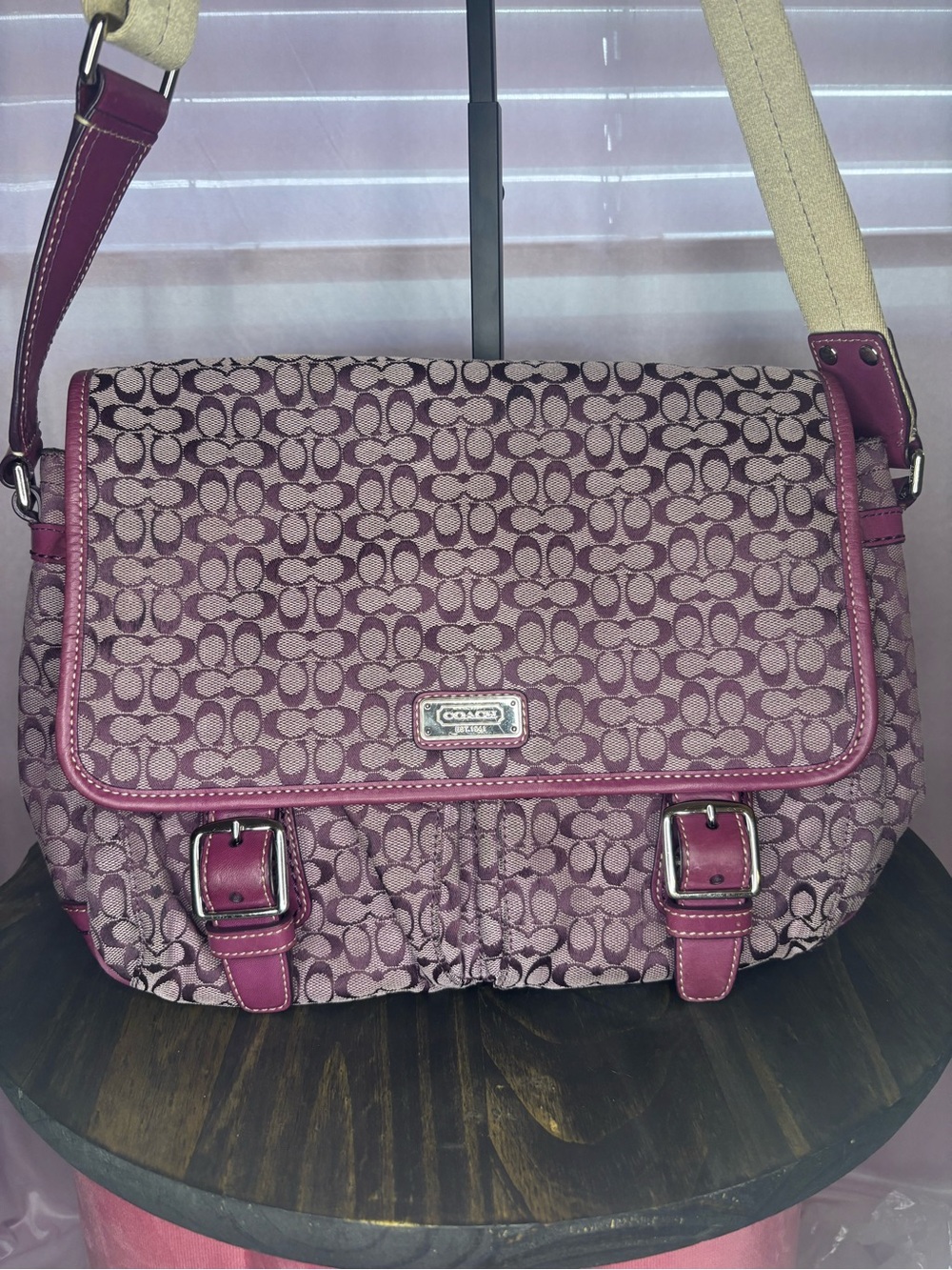 Coach Pink/Purple Signature Crossbody Messenger Bag